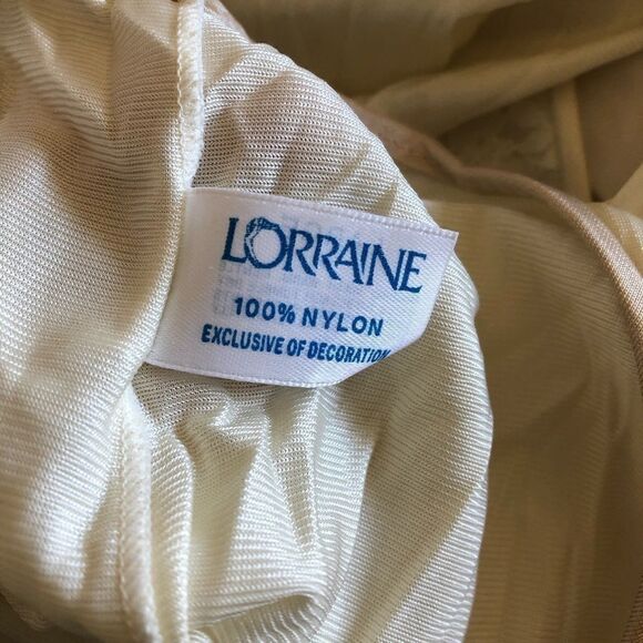 Vintage 70s 80s Nylon Nightgown Pajama Dress Beige - Picture 9 of 10